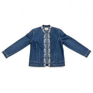 Dressbarn Embellished Embroidered Denim Jacket P 18/20 Boho Cowgirl Western Chic